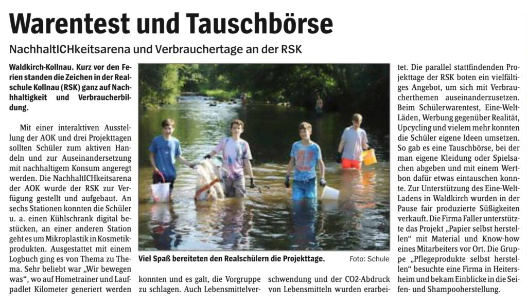 Zeitungsartikel Projekttage und Ausstellung