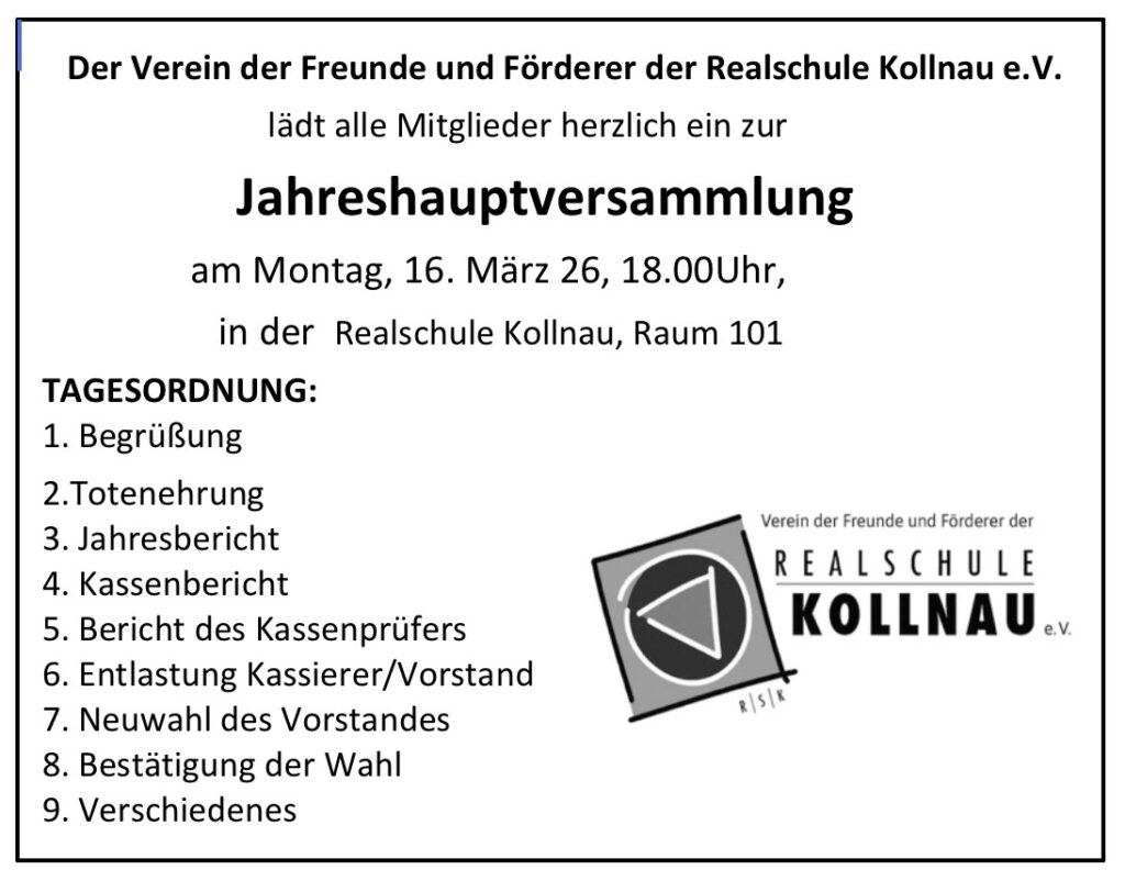 Einladung Jahreshauptversammlung Förderverein