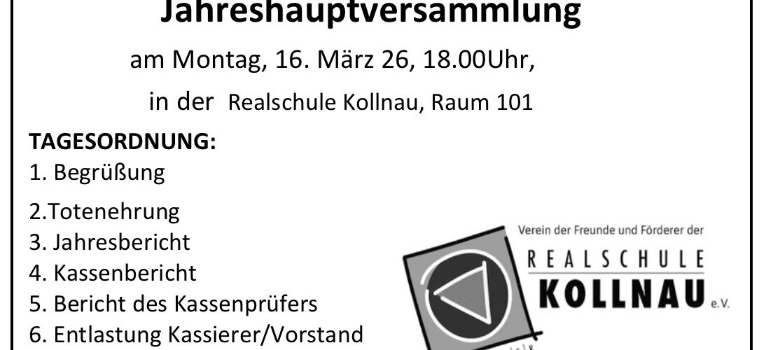 Einladung Jahreshauptversammlung Förderverein